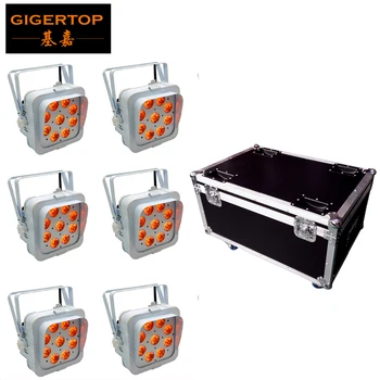 

6IN1 Charging Flight Case Pack 9 x 15W Barndoor Battery Wireless Led Par Light LCD Display White Housing DMX512 Control Power