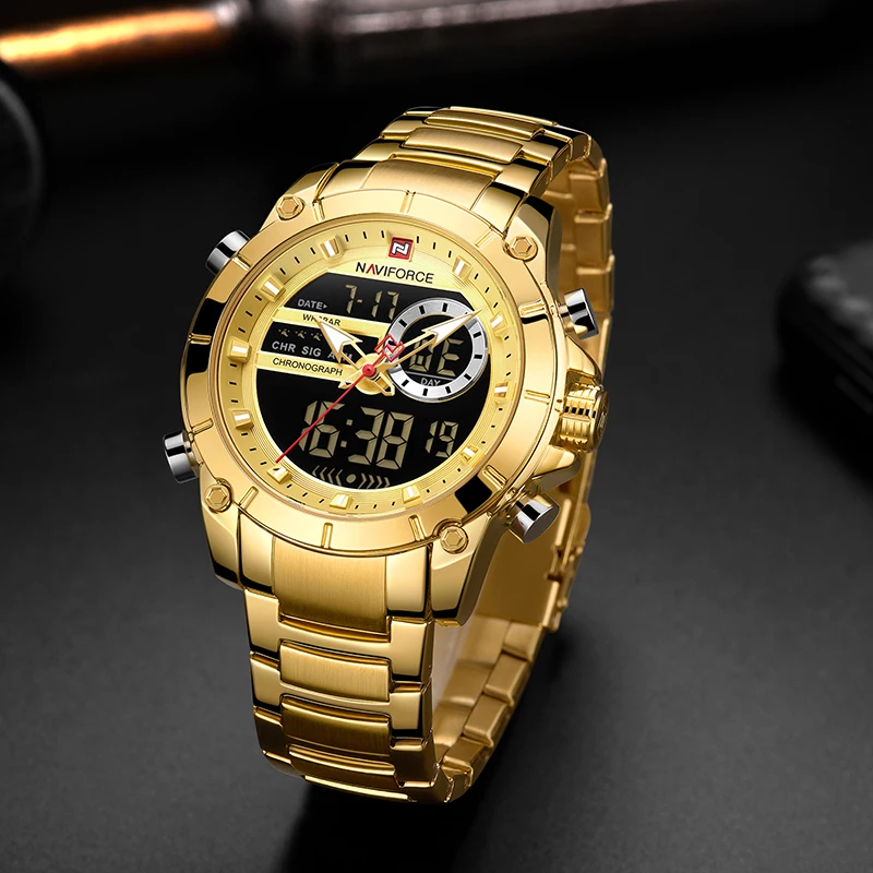 Naviforce Sport Men Watches Fashion Nice Digital Quartz Wrist Watch Steel Waterproof Dual Display-3