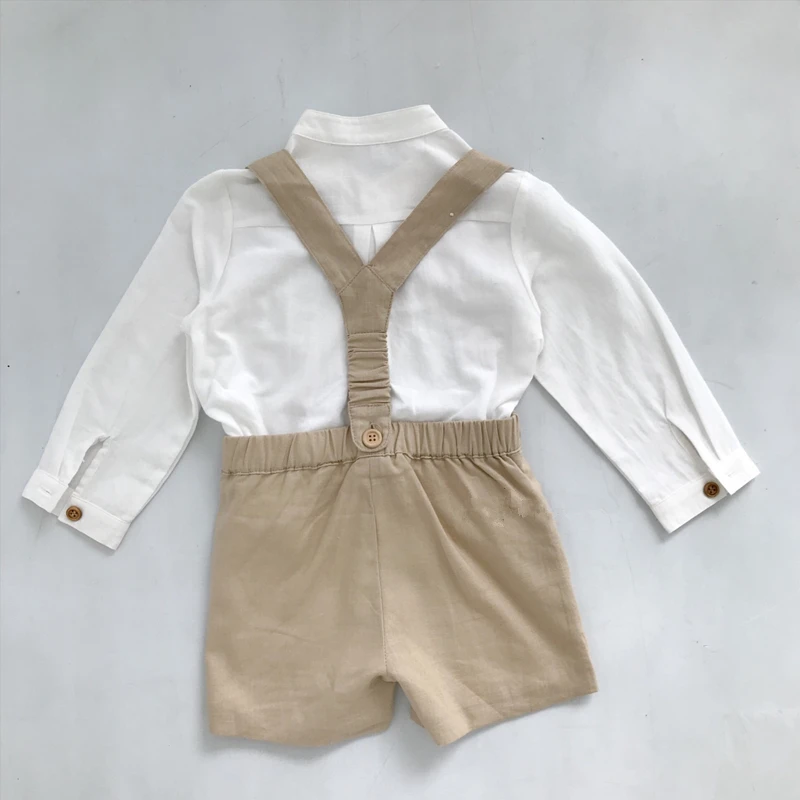 Комплект одежды для маленьких мальчиков с принцем; костюм для малышей; белая хлопковая рубашка с длинными рукавами; комбинезон; штаны; одежда для дня рождения