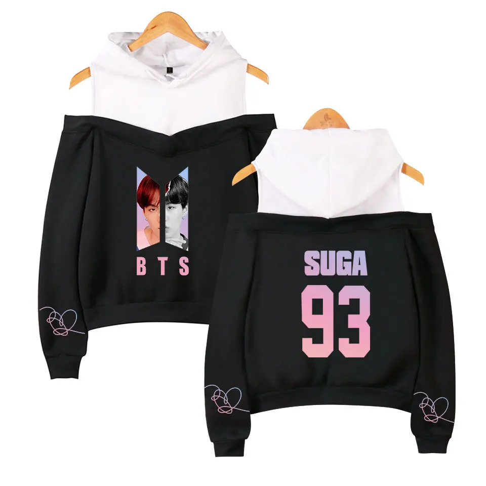 

Juvenile for new style 2018 hot selling BTS bulletproof cross-border group Women's off-shoulder hooded hoodie