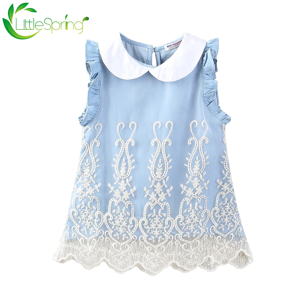 LittleSpring Toddler Girls Dresses Embroidery Lace Peter Pan Collar Summer Princess | Детская одежда и обувь