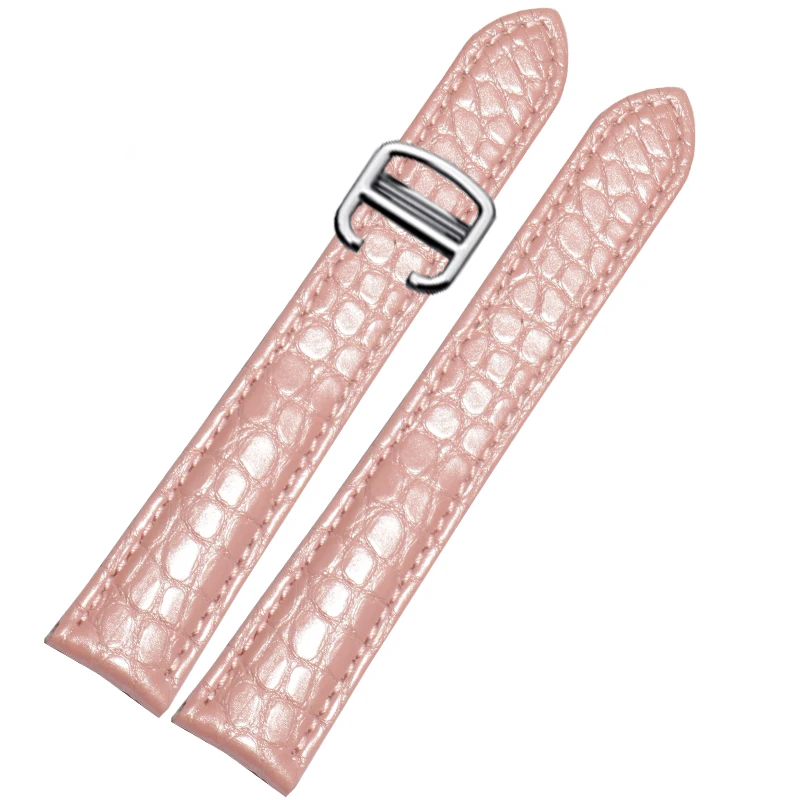 PEIYI цветной ремешок из крокодиловой кожи для мужчин и женщин, роскошный двуххвостый браслет, сменный ремешок для часов Cartier - Цвет ремешка: pink silver
