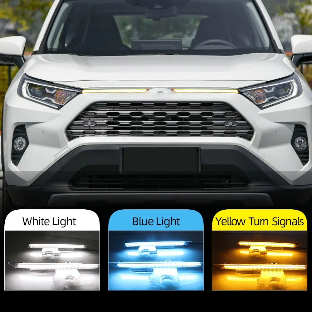 Дневные ходовые огни светодиодные 2 шт. для Toyota RAV4 2019 2020 с желтыми указателями