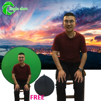 

Green Screen Photography Background Backdrops Portable Collapsible Reversible ChromaKey Video Chats Muslin Round With Carry Bag