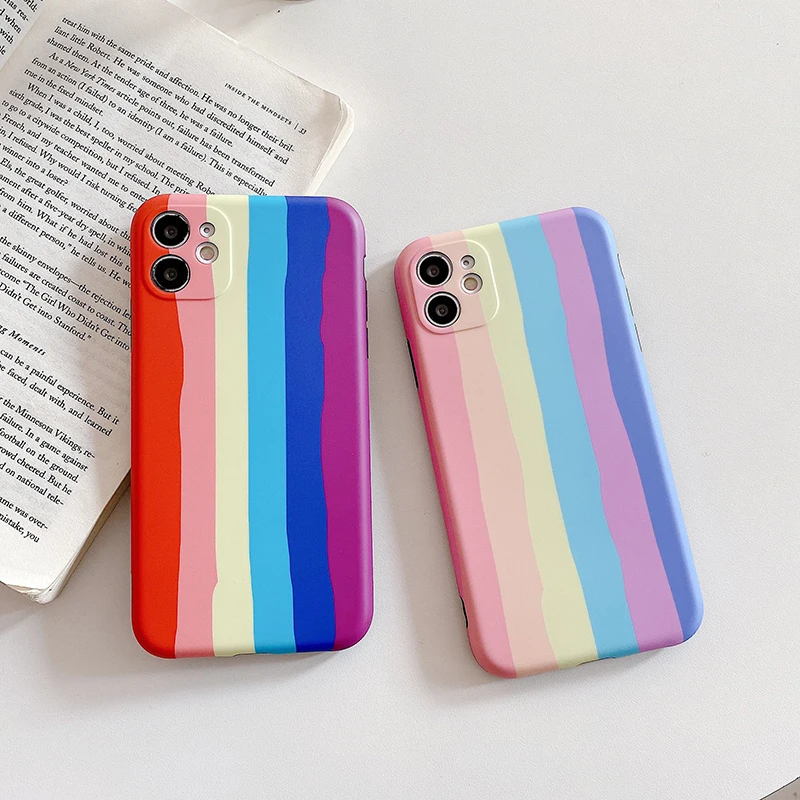 Rainbow Phone Case For iPhone 12 13 Pro 12 Mini 11 11 Pro Max XR XS Max 7 8 Plus X SE 2020 Gradient Color Silicone Back Cover cool iphone 12 mini cases