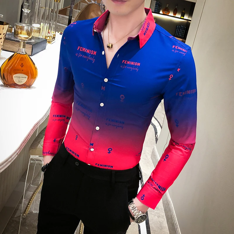 2020 Spring Men's Shirt Long Sleeve Slim Fit Designer Print Floral Casual Dress Shirts Camisa Streetwear Social Masculina 2020 Spring Men's Shirt Long Sleeve Slim Fit Designer Print Floral Casual Dress Shirts Camisa Streetwear Social Masculina