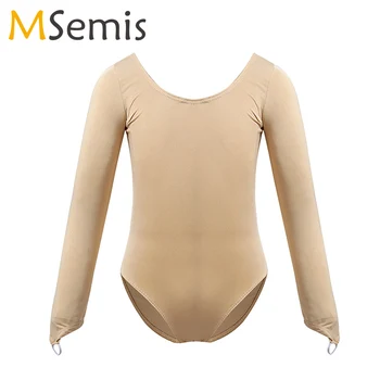 

Kids Girls Long Sleeves Elastic U-Neck Nude Leotard Ballet Dancewear Undergarment Underwear for Dance Gymnastics Leotards Ballet
