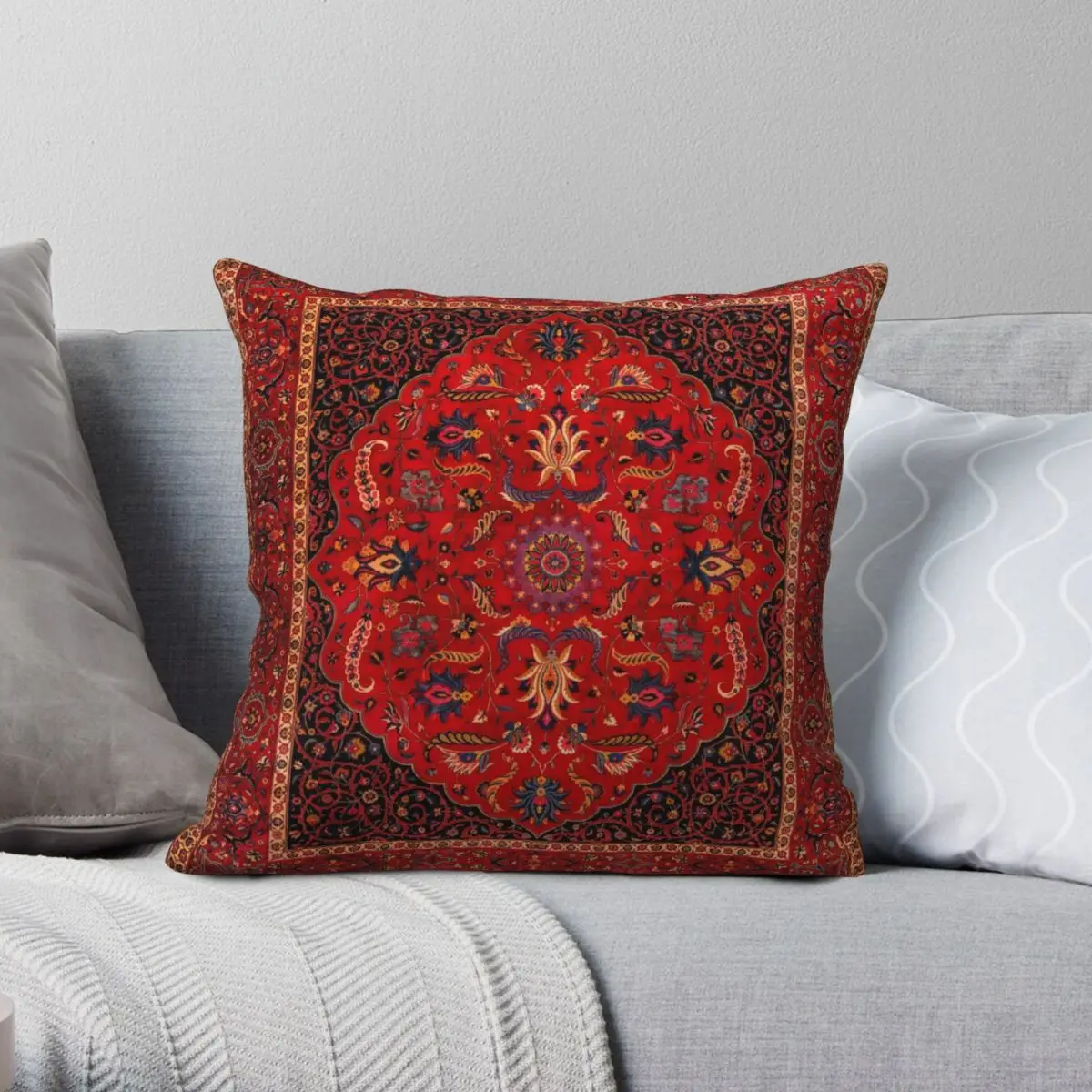 

Antique Persian Rug Square Pillowcase Polyester Linen Velvet Printed Zip Decorative Car Cushion Cover Wholesale 45x45