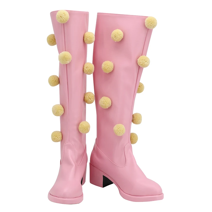 Cosplay Shoes Anime Bizarre Adventure SBR Lucy Steel Ball Run Pink Middle heel Long Boots | Тематическая одежда и униформа
