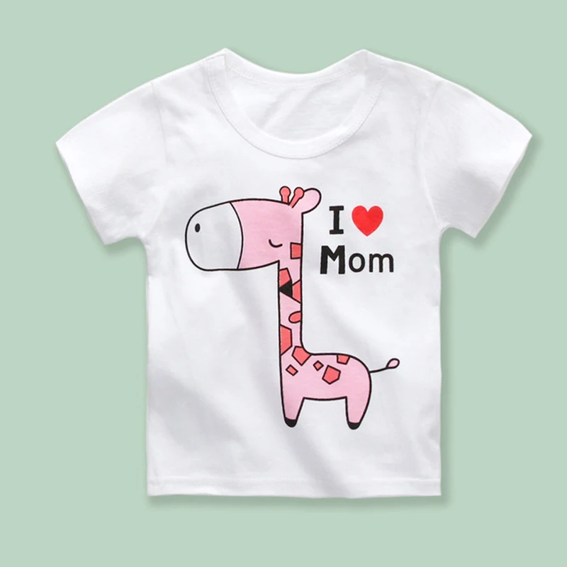 White Animal Print Casual T Shirt For Boys Girls Clothing Summer Cotton Short Sleeve Tee Shirts Baby Kids Tops Cartoon Tee (16)