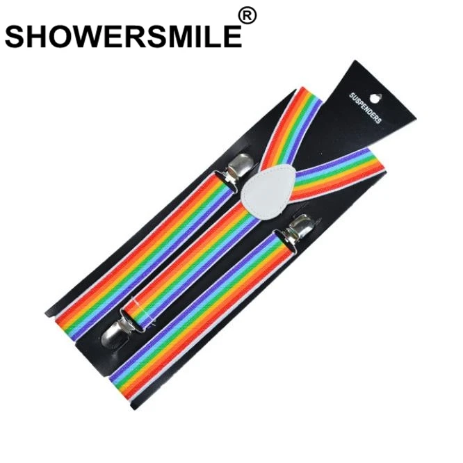 SHOWERSMILE подтяжки радужные Женские полосатые рубашки подтяжки цвета радуги красочные женские подтяжки для брюк новое поступление