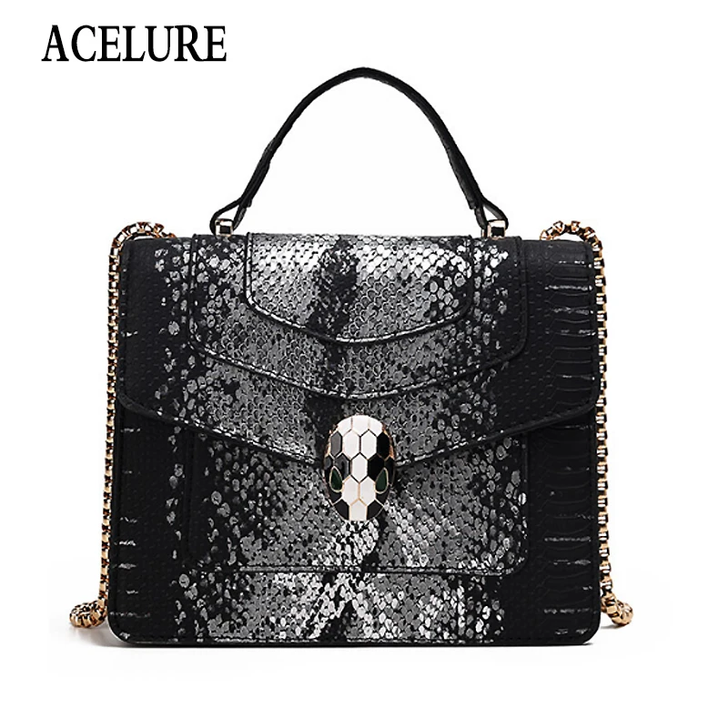 

Fashion Ladies Snake Flap Bag Designer Handbags Women Bags Brand Small Day Clutch Gold Chain Girls Crossbody Bags Bolsos ACELURE