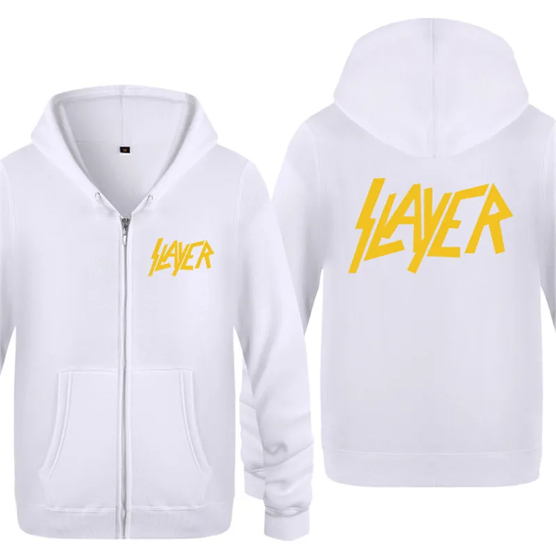 White3 Толстовки рок-группы Slayer толстовки на молнии с капюшоном из флиса кардиганы осенне-зимнее теплое пальто с капюшоном - Цвет: White3