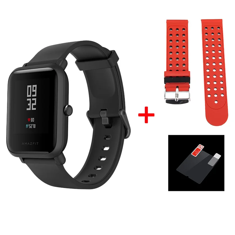 black and red Английская версия Amazfit Bip Lite умные часы Huami Amazfit Bip LITE Мужские часы 45 дней Срок службы батареи 3ATM водонепроницаемые часы - Цвет: black and red