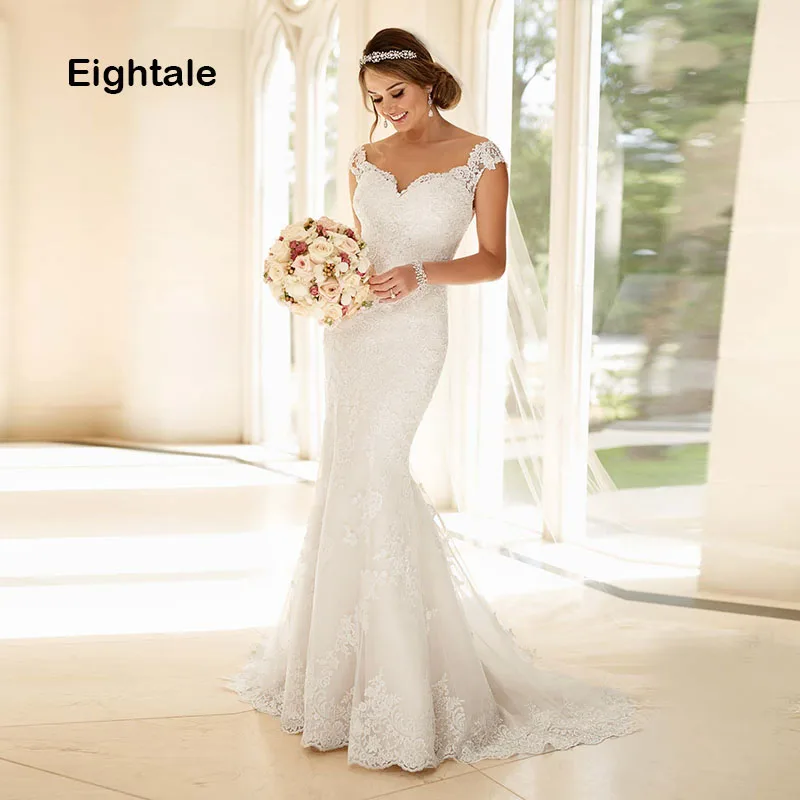 Eightale Mermaid Trouwjurken Lace Sweetheart Boho Bridal Dress Kapmouwtjes Applicaties Bruidsjurken 2019 vestido novia