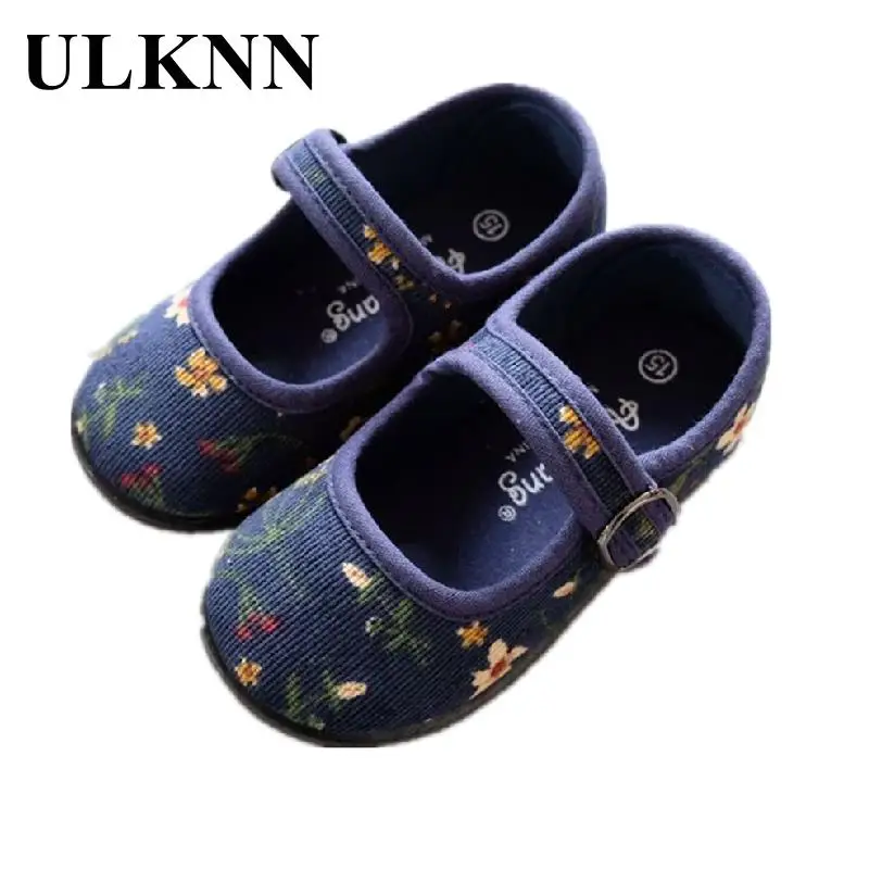 Children's Core Pile Floral Canvas Shoes Girl Baby Blue Indoor Shoes, Kid's Beige Brown Child's Anti-slip 1-8 Years Pink Shoe