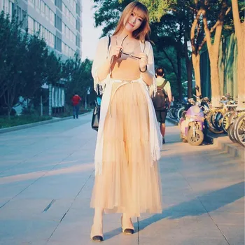 

Women's Mesh Patchwork Sleeveless Mid-calf Dress Pleated Elegant Long Dress 2020 New