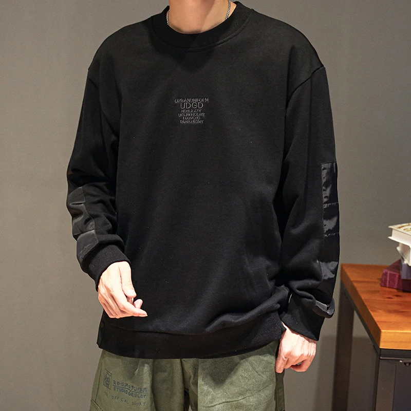 2019 Men's Spring And Autumn New Casual Letter Embroidery Long-sleeved Round Neck Hoodies Loose Temperament Trend Cotton
