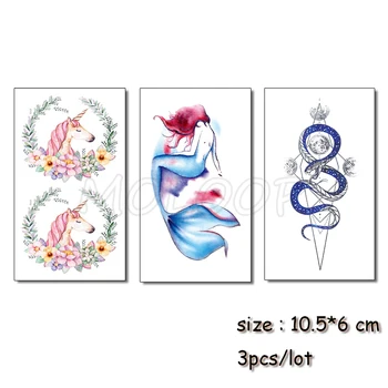 

Temporary Tattoo unicorn mermaid snake flower Water Transfer Tatoo Sticker Tattoo Black Tatto Body Art Tatoo Girl Boy Arm Tatto