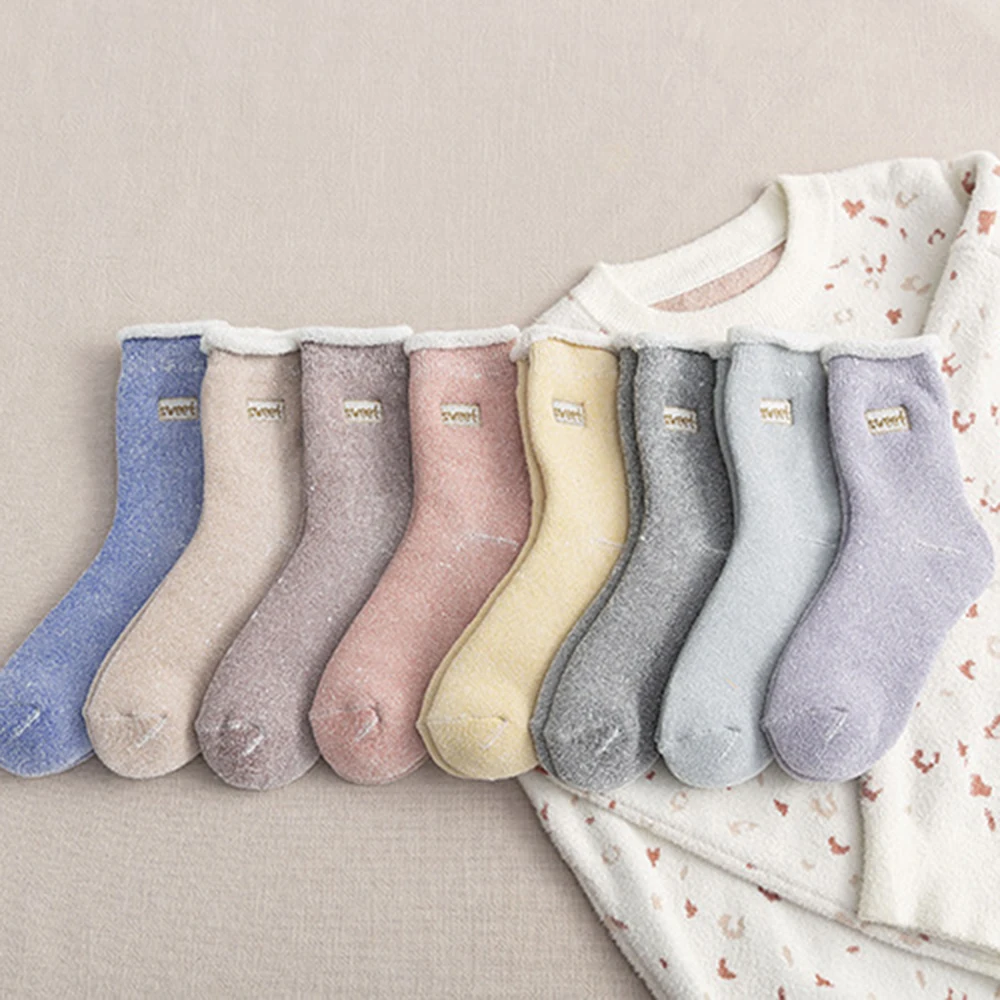 Macaron/женские носки средней длины; Милые махровые домашние носки-тапочки с вышивкой; милые теплые мягкие удобные женские носки; утолщенные