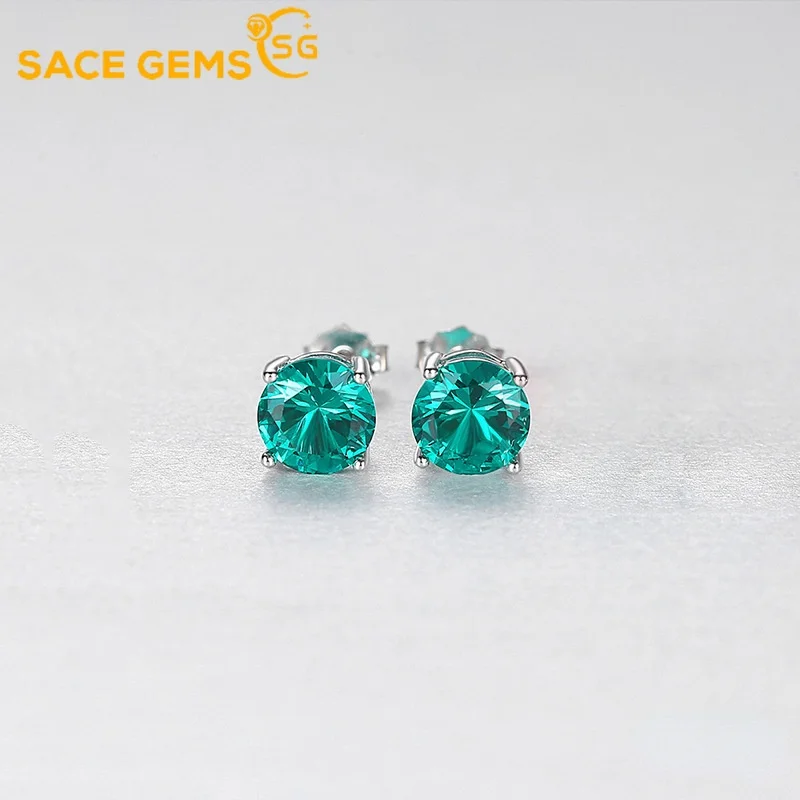 Romantico 100% 925 Sterling Silver Ruby Gemstone Emerald Ear Studs Orecchini In Oro Bianco Gioielli Lotti All'Ingrosso