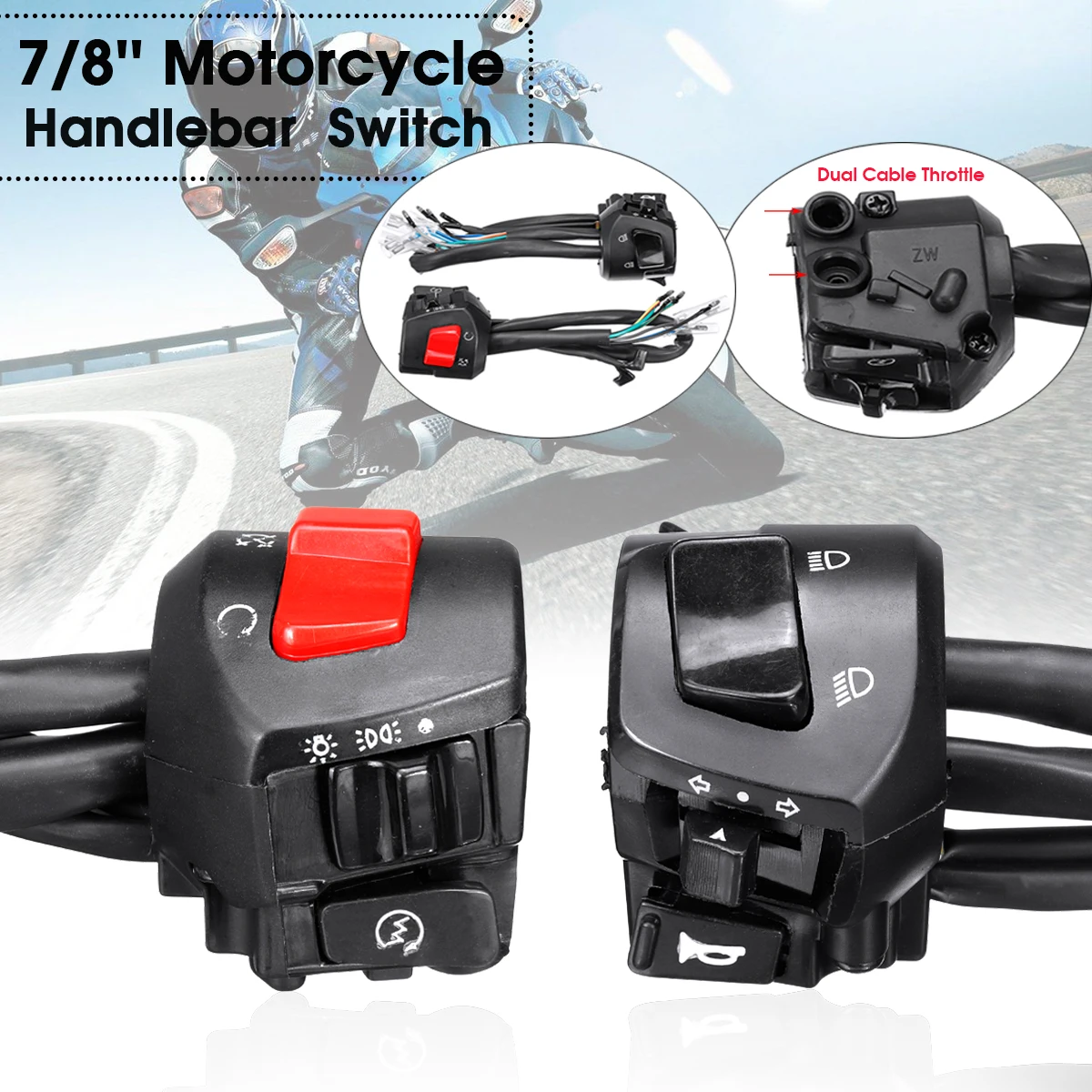 Universal 12V Motorcycle 7/8" Handlebar Control Switches Horn Turn