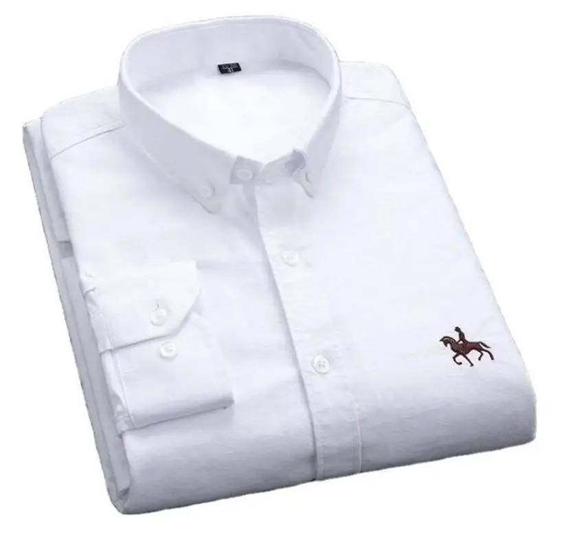 Camisa Oxford de algodón 100% para hombre, camisa masculina informal de manga larga con bordado de caballo, sin bolsillo, color amarillo sólido, 5XL, 6XL