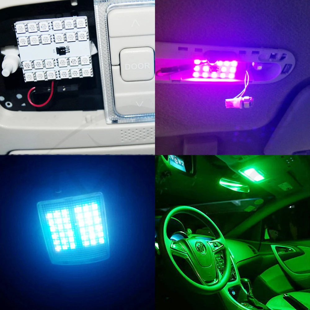 Hviero T10 RGB 5050 12SMD Car Led Remote Control Rgb Autp Led Panel Interior Auto Lights Reading Dome Festoon BA9S Adapter DC 12v Light