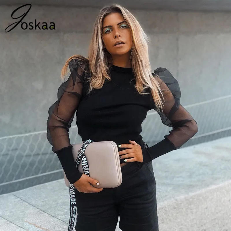 Joskaa, сетчатые, с длинным рукавом, из кусков, сексуальные, Короткие топы, Осенние, для женщин, уличная одежда, футболки