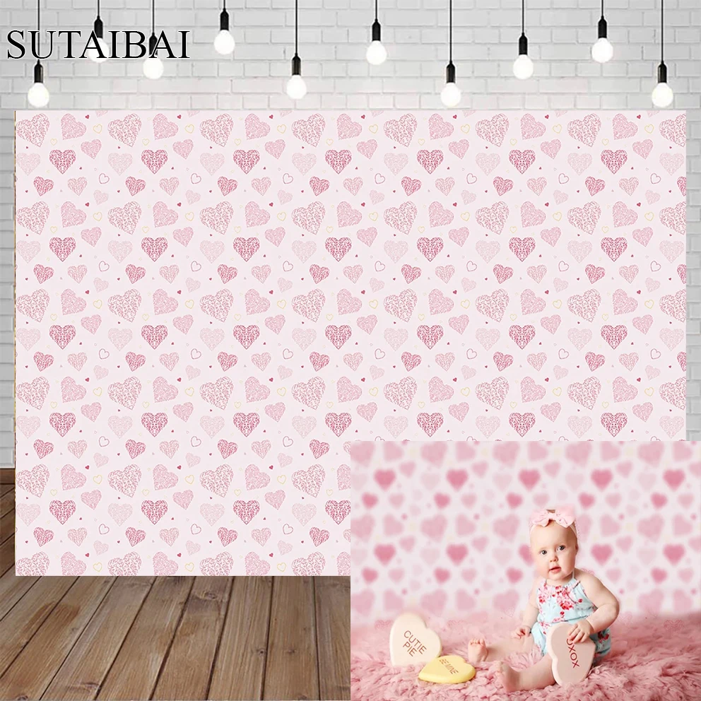 

Pink Love Hearts Patterns Valentines Day Background Party Baby Shower Banner Photography Backdrop Studio Portrait Wallpapers