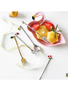 

4pcs Stainless Steel Coffee Spoon Dessert Fork with Fruit Pendant Ornaments Soup Sugar Teaspoons Mixing Stirrer Kitchen Tablewar