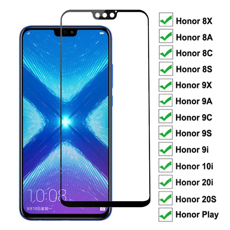 Vidrio Protector de pantalla para móvil, película de vidrio templado 9D para Huawei Honor 8X 9X 8A 9A 8C 9C 8S 9S 9i 10i 20i 20S Play