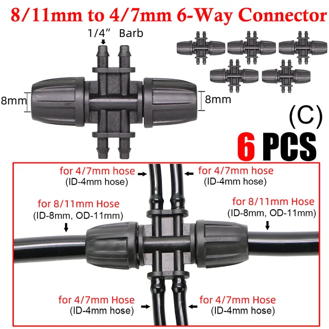Kert 3/8 " - 1/4" -Es Tömlőcsatlakozó 8/11 4/7 Mm Szögesdarabos Póló Egyenes Könyök Végdugó Cső Adapter Öntöző Illesztés - Image 5