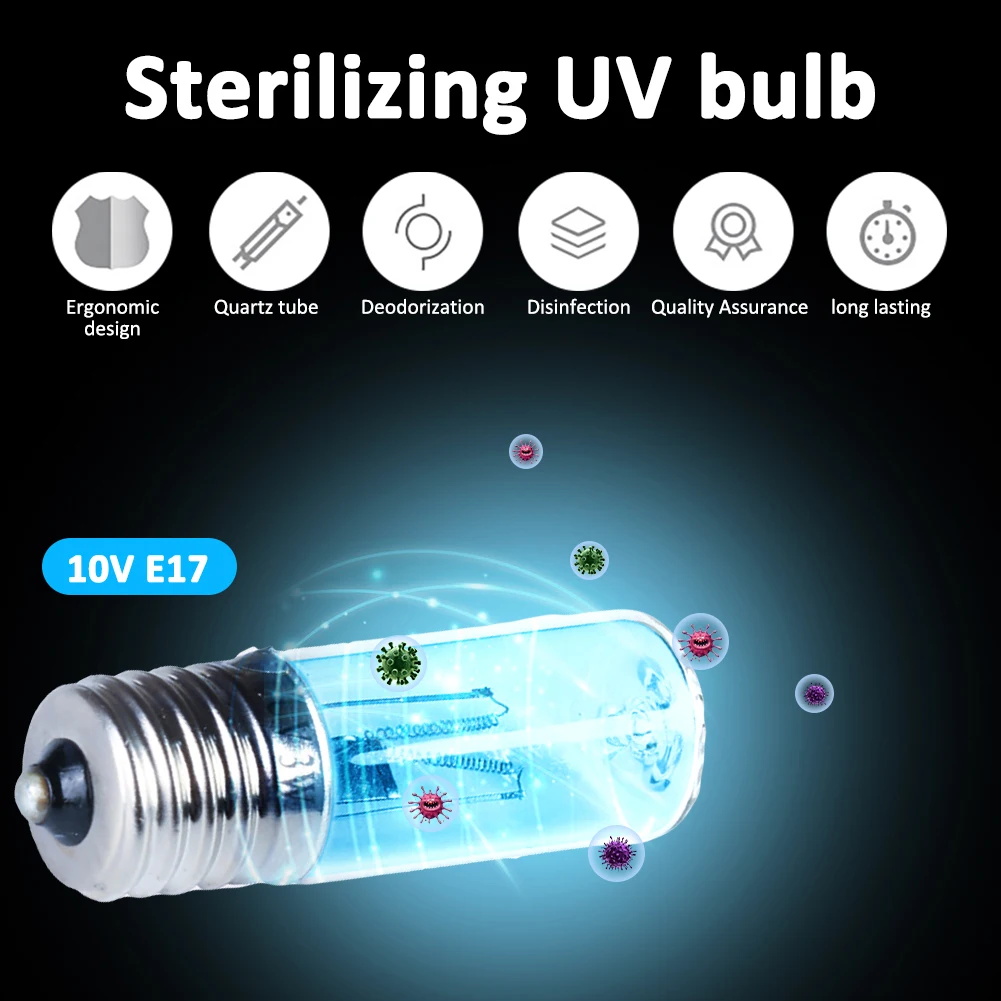 

DC 10V E17 UVC Ultraviolet UV Light Tube Bulb 3W Disinfection Lamp Ozone Sterilization Mites Lights Germicidal Lamp Bulb