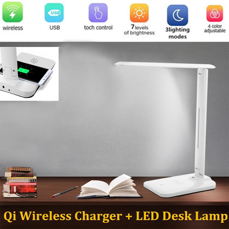 Smart Book Lamp QI Wireless Charger Home Decor Piano Sensitive Light Torch LED Booklight Portable USB Eye-Care Study Flashlight