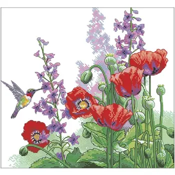 

Kingfisher and poppy patterns Counted Cross Stitch 11CT 14CT 18CT DIY Chinese Cross Stitch Kits Embroidery Needlework Sets