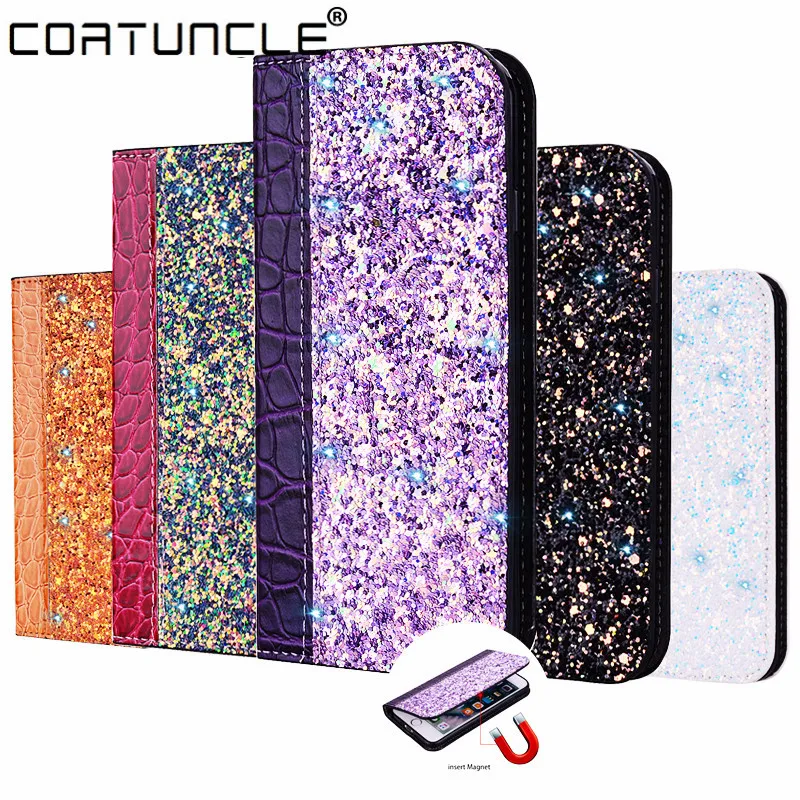 

For Coque Motorola Moto C G5S G5 E4 E5 Plus Case Glitters Alligator Flip Cover for Motorola G6 G7 Play Plus E5 One Power Case