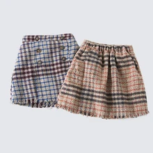 Welaken/винтажная клетчатая юбка для маленьких девочек; асимметричный дизайн на пуговицах; Новинка года; модные детские юбки; детская одежда