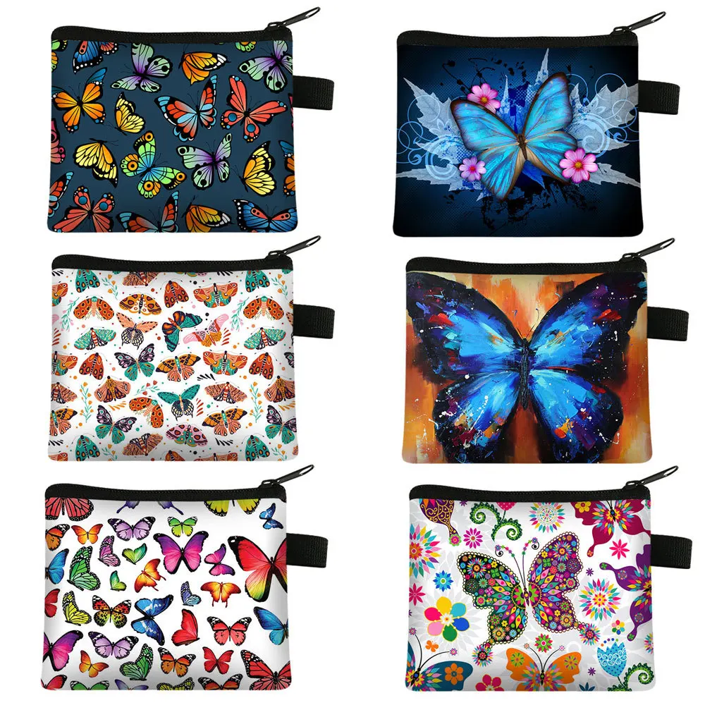 Butterfly Printed Children's Zero Wallet Student Portable Card Bag Coin Key Storage Bag Polyester Hand Bag Luxury Purse Key Case