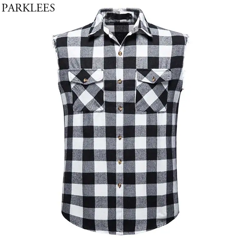 Fashion Cowboy Sleeveless Plaid Shirt 