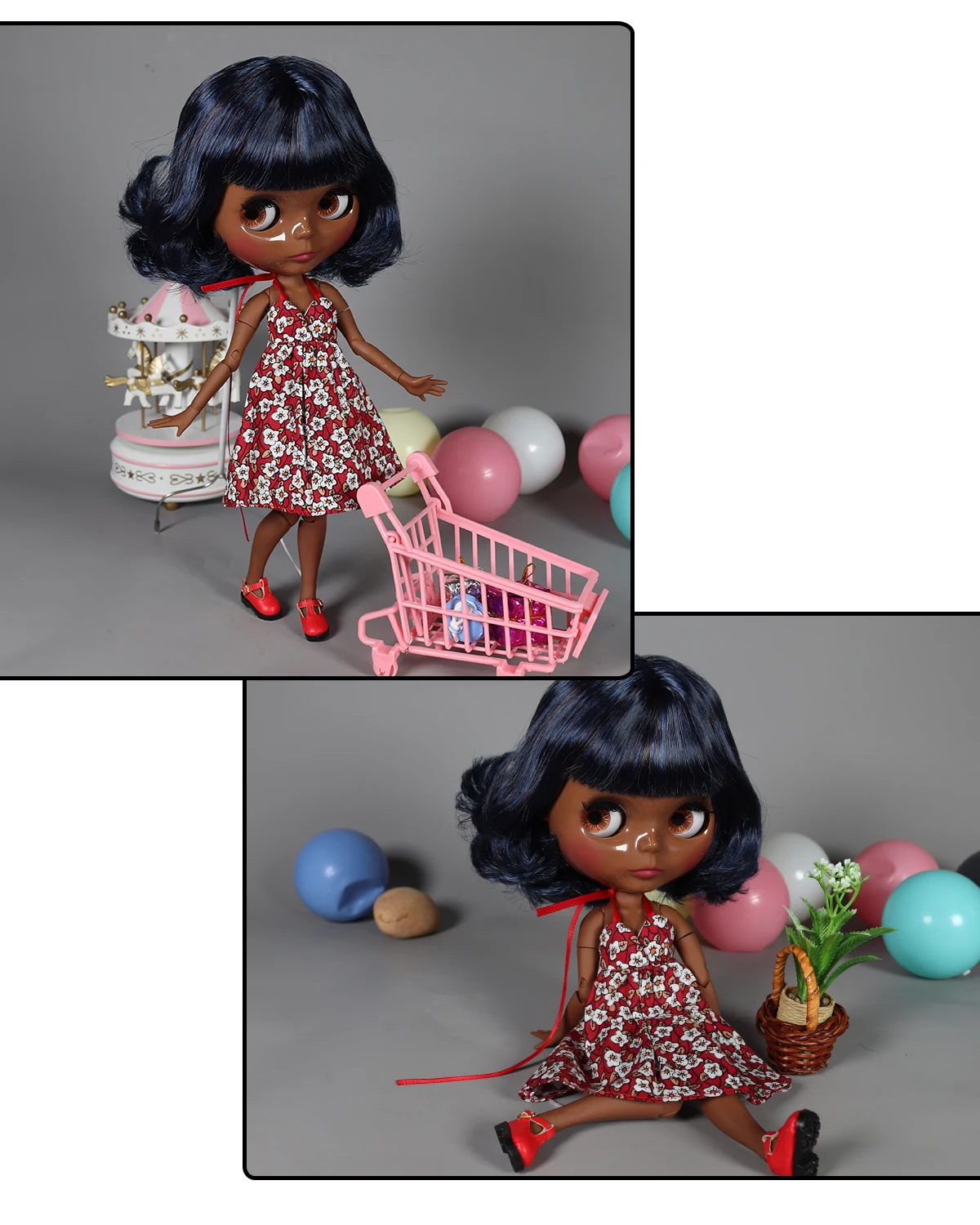 Eugenie – Premium Custom Neo Blythe Doll with Blue Hair, Black Skin & Shiny Cute Face 1