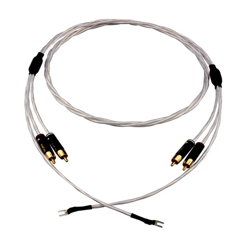 HIFI High Quality 7N OFC 2RCA Male to Male Silver-Plated Shielded Sire Vinyl LP Tonearm Cable Fever Sing and Replay Audio Cable
