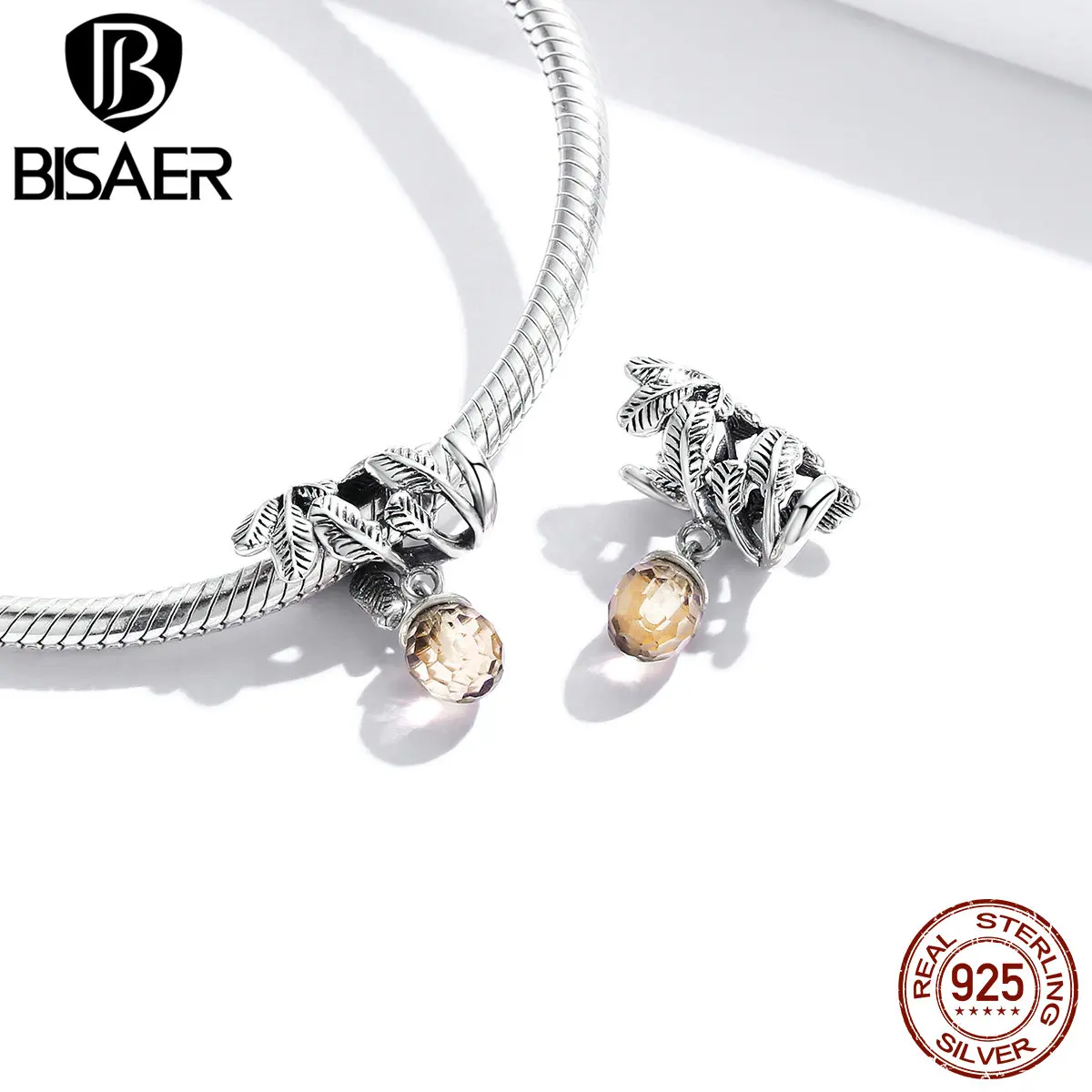 

BISAER Charms 925 Sterling Silver Lucky Pine Cone 3D Design Pine Cones Beads Pendant fit Original Bracelets DIY Jewelry GAC336