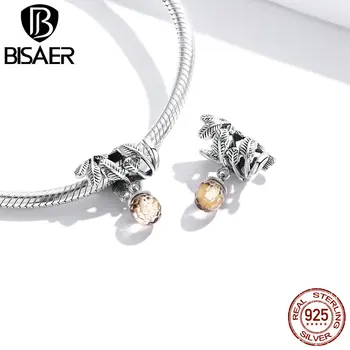 

BISAER Charms 925 Sterling Silver Lucky Pine Cone 3D Design Pine Cones Beads Pendant fit Original Bracelets DIY Jewelry GAC336