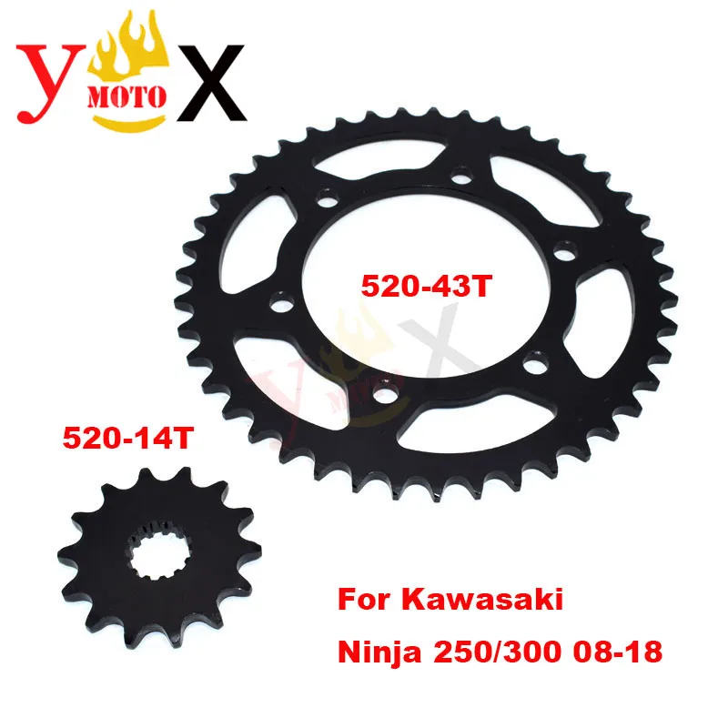 Cadeia de Engrenagem da Roda Dentada de Aço para Kawasaki Ninja Front & Rear Grupo 520-43t 520-14t Ninja250 Ex250 Z250 Ninja300 Ex300 Z300 250 - 300 6 Ninja 250 300 Front & Rear Set
