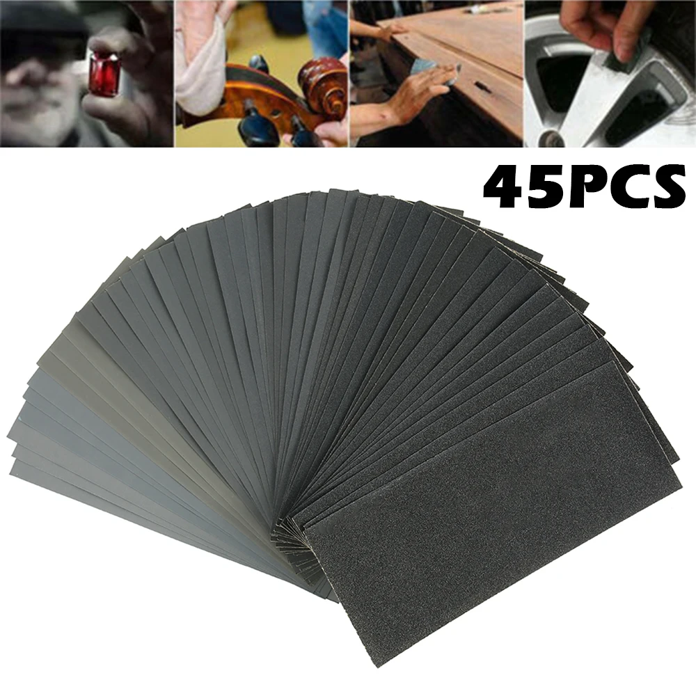 

45PCS Wet Dry Sandpaper Silicon Carbide Abrasive Paper Sheets Grit 120 To 5000 Car Sanding Wood Furniture Finishing Polish Tools
