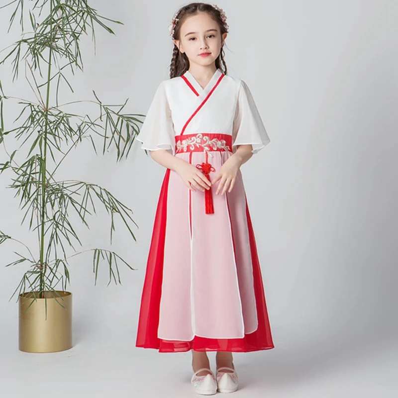 Hanfu/модное летнее платье для девочек; оригинальное улучшенное удобное платье в китайском стиле для девочек; осеннее платье для фотосессии в национальном стиле
