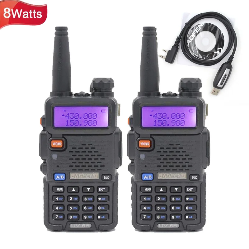 2 шт./лот BaoFeng 8 Вт двухдиапазонное двухстороннее радио UV-5R рация 8 Вт 128CH UHF VHF FM VOX Pofung UV-5R радио с двойным дисплеем - Цвет: UV-5R-8W-2pcs-USB