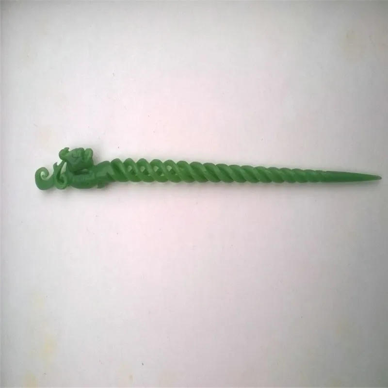 EXQUISITE CHINESE OLD HAND CARVING NATURAL GREEN JADE PHOENIX HAIRPIN RT012 