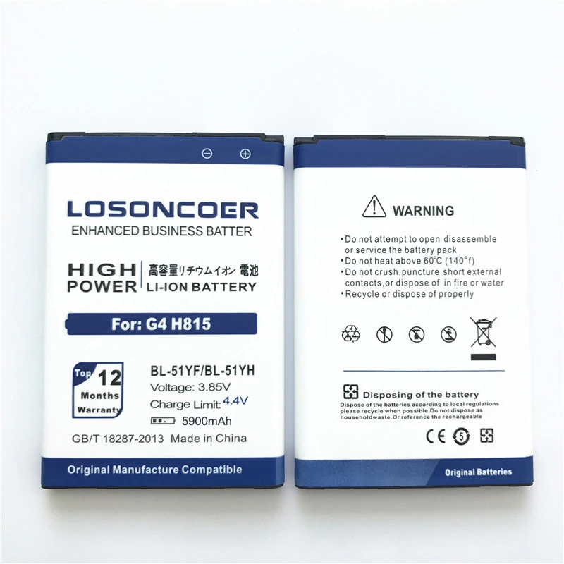 LOSONCOER 5900 мА/ч, BL-51YH BL-51YF для LG G4 Батарея H811 H810 VS999 V32 VS986 LS991 F500 F500S F500K F500L H815 H81 H818 H819